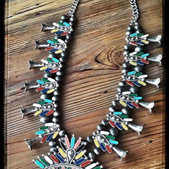 Multi Colored Squash Blossom Necklace - Picture 3 of 4